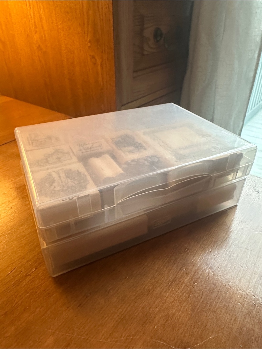 Stamping Up decorative theme wooden stamps in stackable boxes